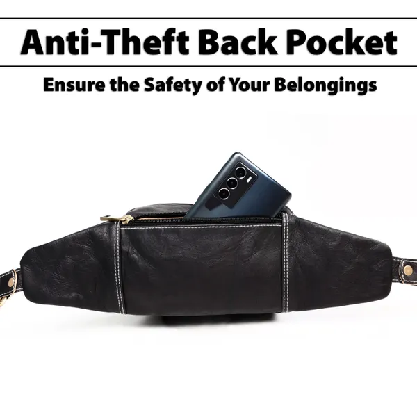 Black_Black_Genuine_Leather_Fanny_Pack__Fashionable__Waist_Belt_Bag_For_Travel_Sports_Hiking_Cycling_Fishing_Running_(_8X4.5_inchs_)