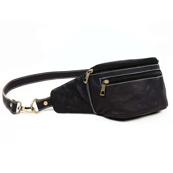 Black_Black_Genuine_Leather_Fanny_Pack__Fashionable__Waist_Belt_Bag_For_Travel_Sports_Hiking_Cycling_Fishing_Running_(_8X4.5_inchs_)