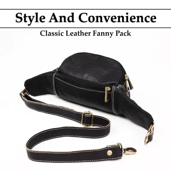 Black_Black_Genuine_Leather_Fanny_Pack__Fashionable__Waist_Belt_Bag_For_Travel_Sports_Hiking_Cycling_Fishing_Running_(_8X4.5_inchs_)