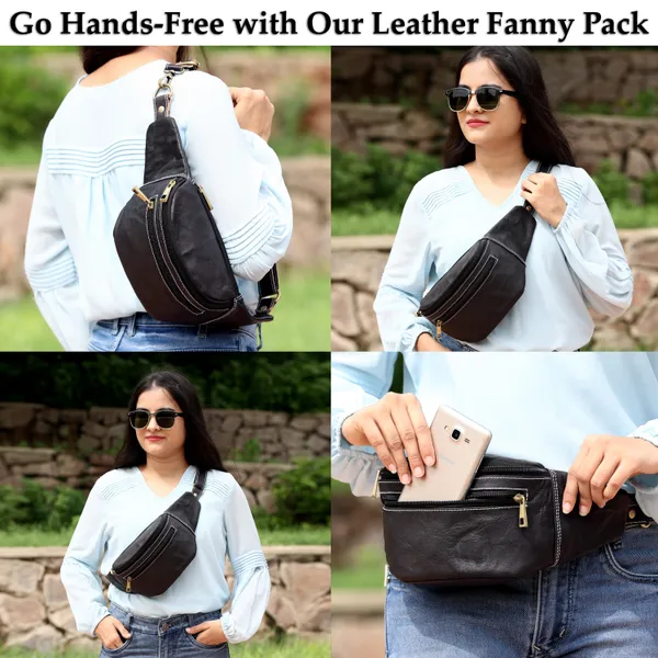 Black_Black_Genuine_Leather_Fanny_Pack__Fashionable__Waist_Belt_Bag_For_Travel_Sports_Hiking_Cycling_Fishing_Running_(_8X4.5_inchs_)
