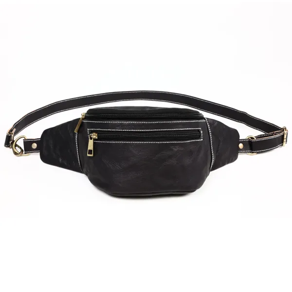 Black_Black_Genuine_Leather_Fanny_Pack__Fashionable__Waist_Belt_Bag_For_Travel_Sports_Hiking_Cycling_Fishing_Running_(_8X4.5_inchs_)