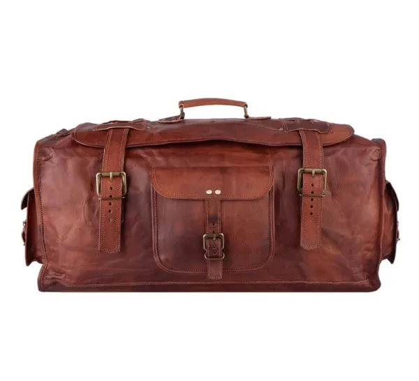Brown_Genuine_Leather_21_Inch_Flap_Carryall_Weekender_Travel_Overnight_Gym_Sports_Bag_(_28x12x14_inchs_)