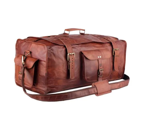 Brown_Genuine_Leather_21_Inch_Flap_Carryall_Weekender_Travel_Overnight_Gym_Sports_Bag_(_28x12x14_inchs_)