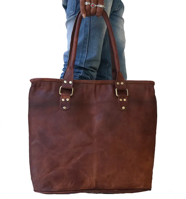 Brown_Genuine_Leather_Tote_Bag_For_Women_With_Zipper__Closure_-_Shoulder_Bag_,_Top_Handle_Handbag_(_13x16_inchs_)