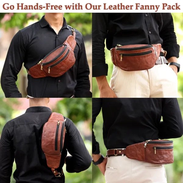 Brown_Genuine_Leather_Fanny_Pack__Belt_Bag_Cross-Body_Fashion_Waist_Packs_Perfect_For_Travel,_Camping,_Cycling,_Running_Bum_Pack_(_8X.45_inchs_)