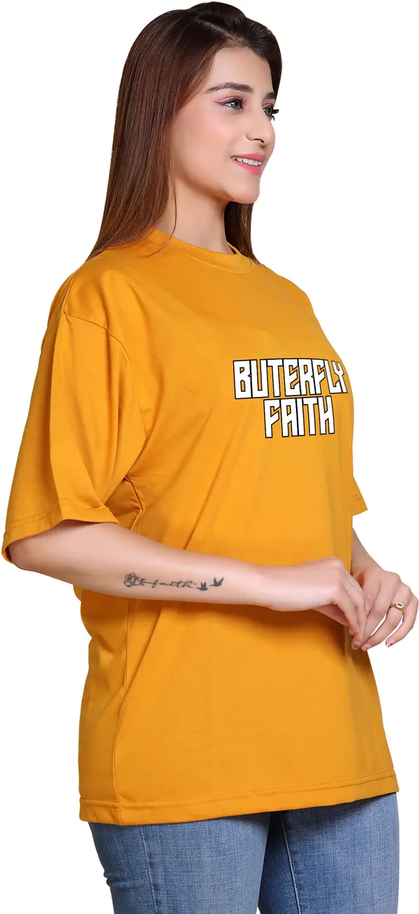Yellow_Cotton_Blend_Casual_Oversized_T-Shirt_For_Women