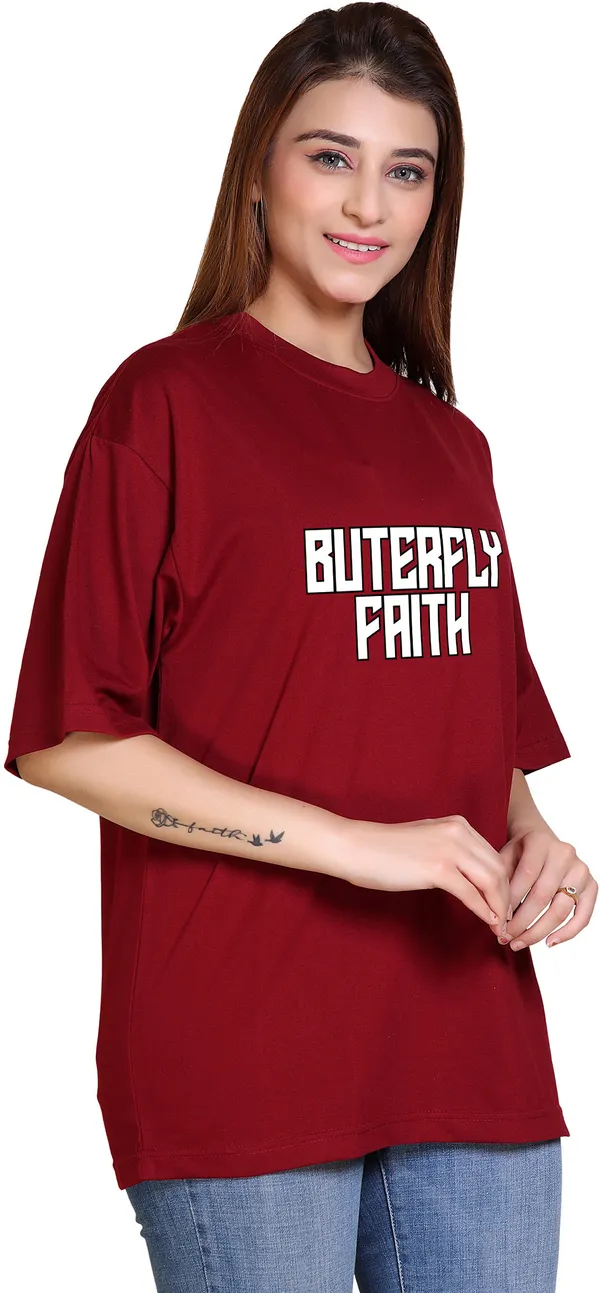 Maroon_Cotton_Blend_Casual_Oversized_T-Shirt_For_Women