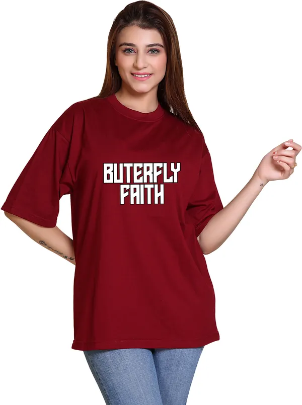 Maroon_Cotton_Blend_Casual_Oversized_T-Shirt_For_Women