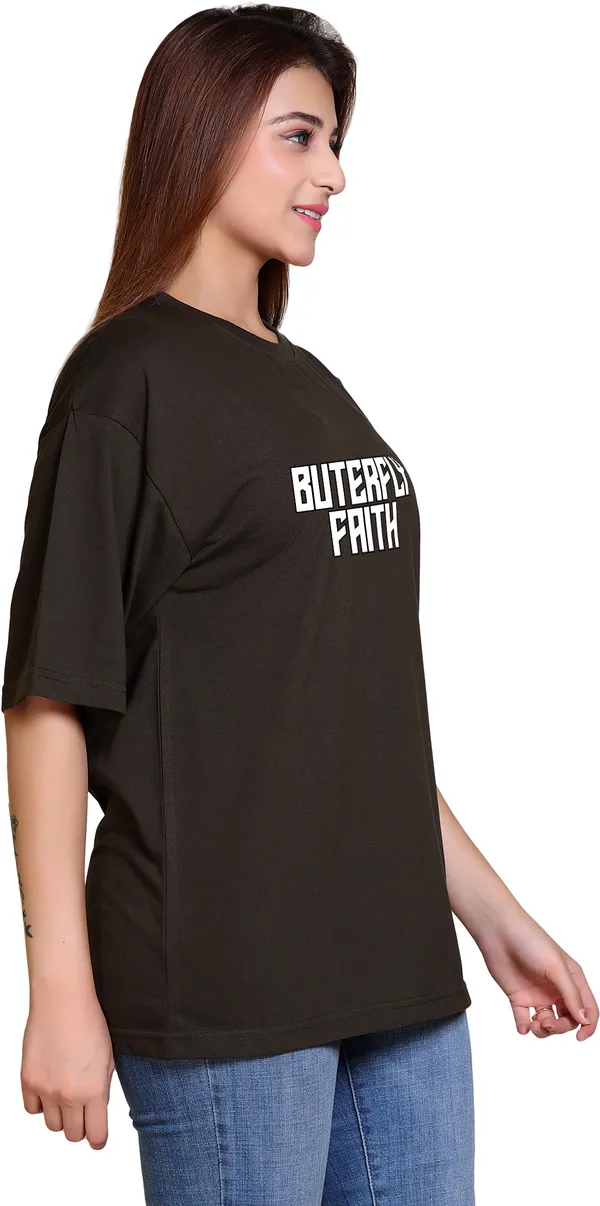 Dark_Green_Cotton_Blend_Casual_Oversized_T-Shirt_For_Women