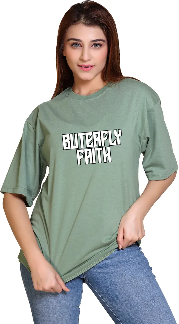 Light_Green_Cotton_Blend_Casual_Oversized_T-Shirt_For_Women