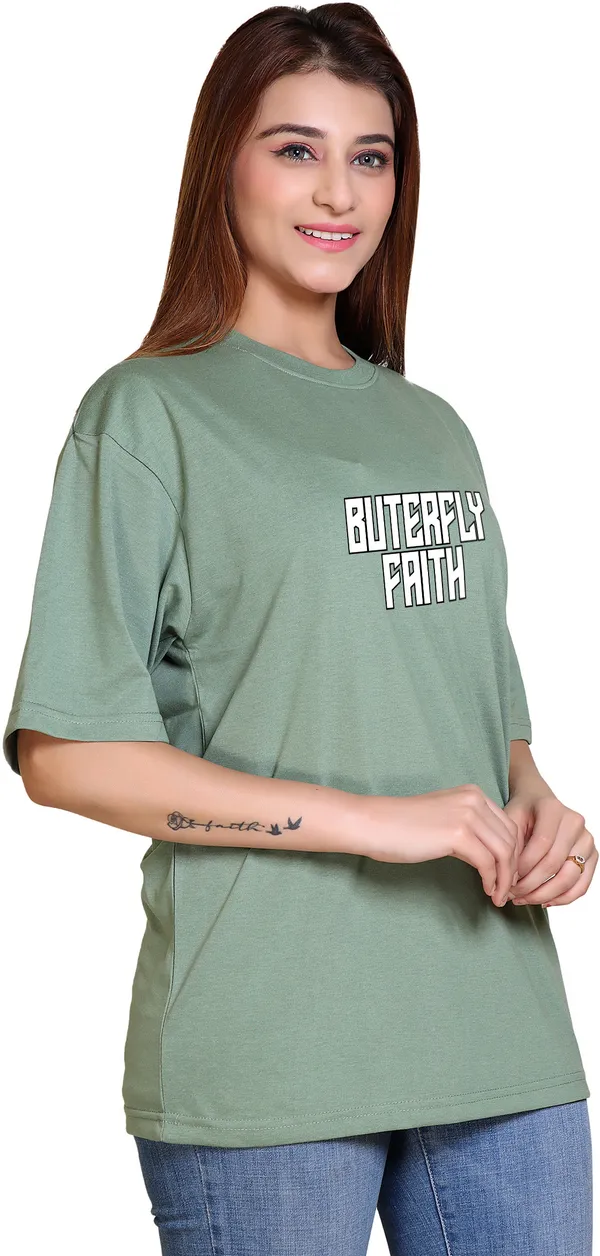 Light_Green_Cotton_Blend_Casual_Oversized_T-Shirt_For_Women