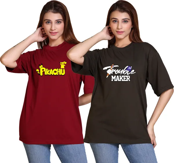 Pack_of_2_Maroon_Cotton_Blend_Casual_Oversized_T-Shirt_For_Women