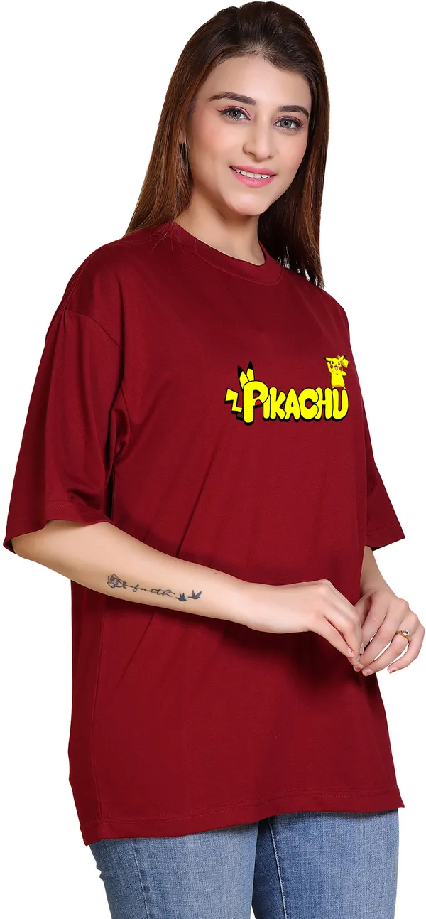 Maroon_Cotton_Blend_Casual_Oversized_T-Shirt_For_Women