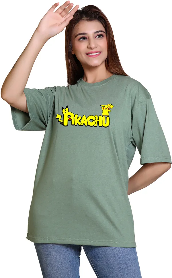 Light_Green_Cotton_Blend_Casual_Oversized_T-Shirt_For_Women