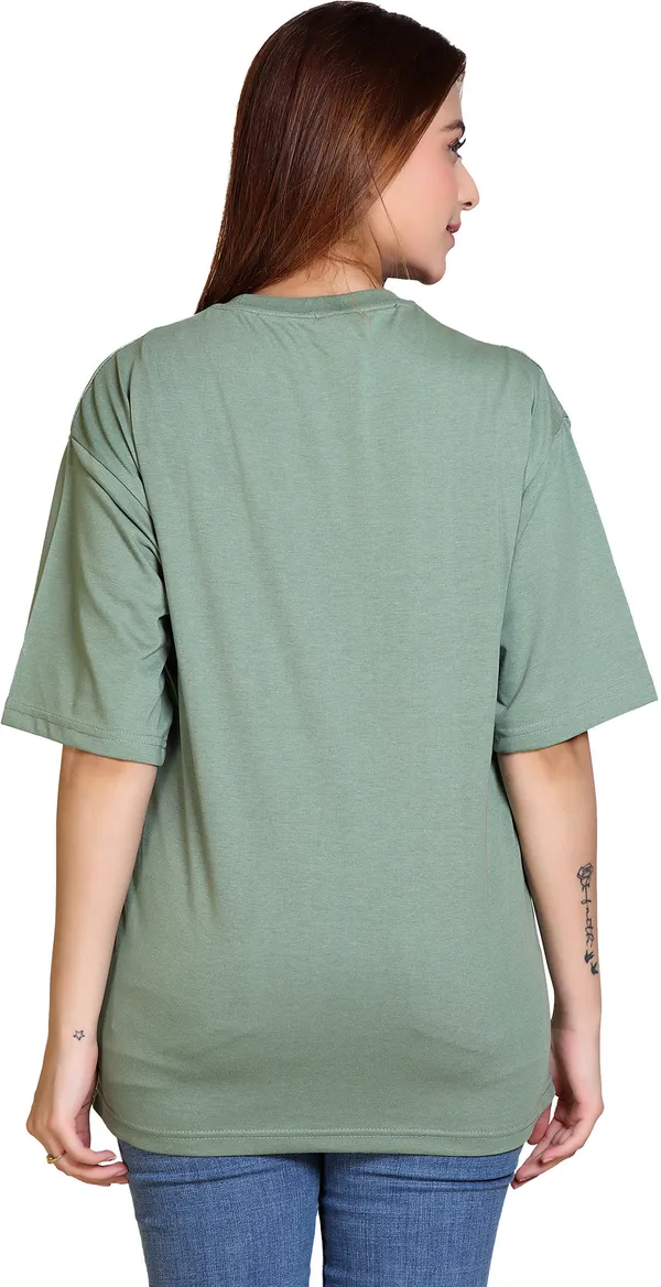 Light_Green_Cotton_Blend_Casual_Oversized_T-Shirt_For_Women