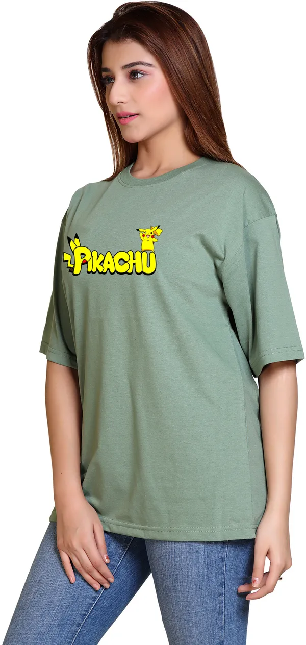 Light_Green_Cotton_Blend_Casual_Oversized_T-Shirt_For_Women