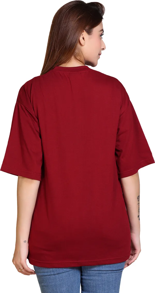 Maroon_Cotton_Blend_Casual_Oversized_T-Shirt_For_Women