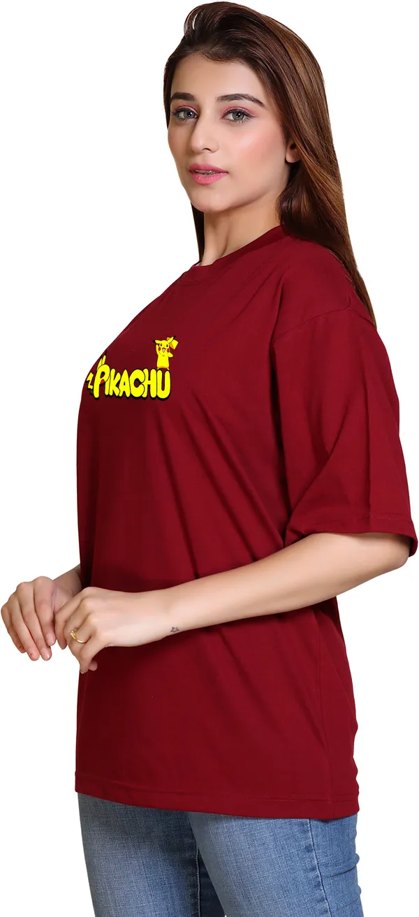 Maroon_Cotton_Blend_Casual_Oversized_T-Shirt_For_Women