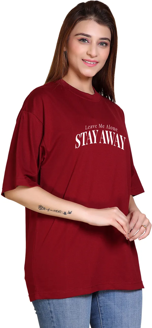Maroon_Cotton_Blend_Casual_Oversized_T-Shirt_For_Women