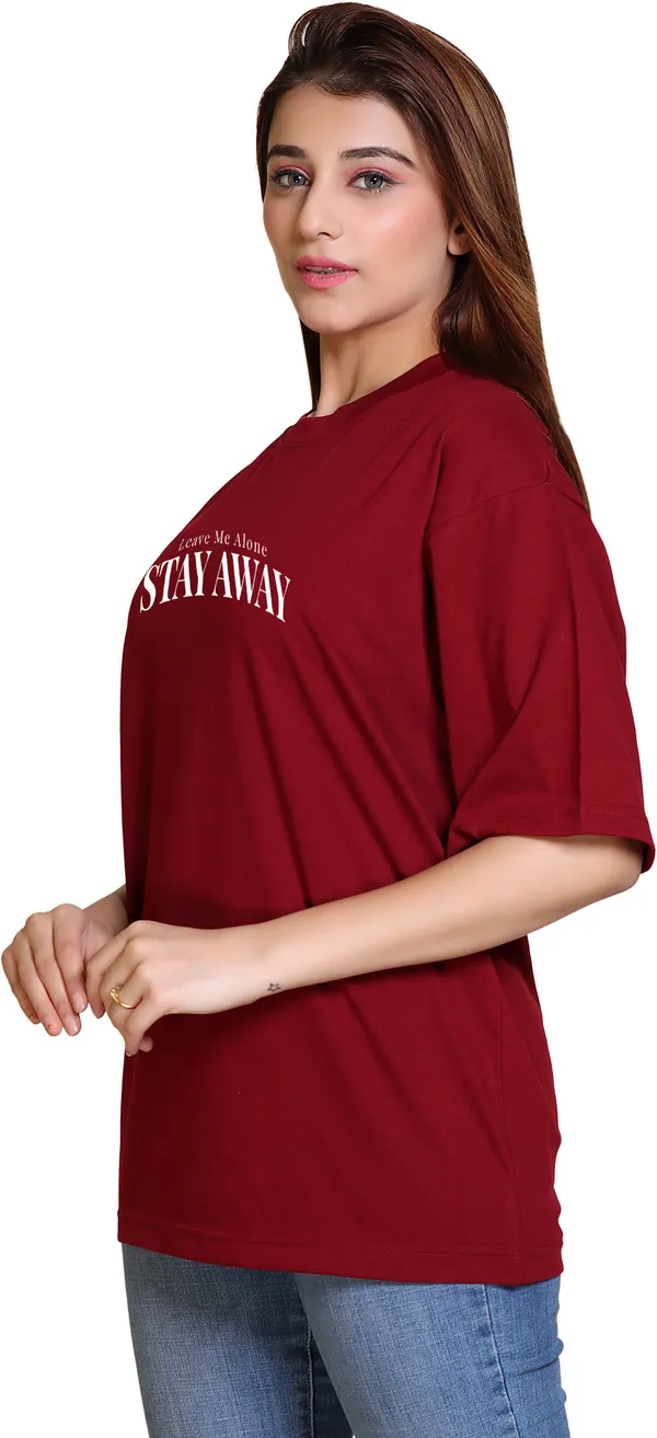 Maroon_Cotton_Blend_Casual_Oversized_T-Shirt_For_Women