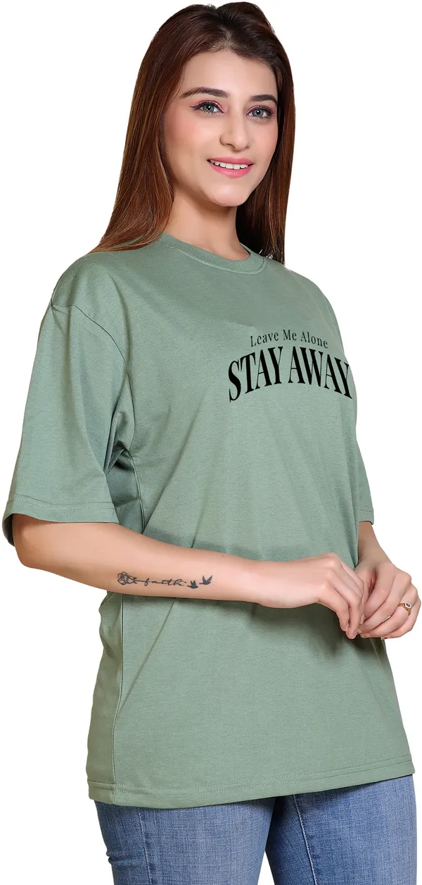 Light_Green_Cotton_Blend_Casual_Oversized_T-Shirt_For_Women