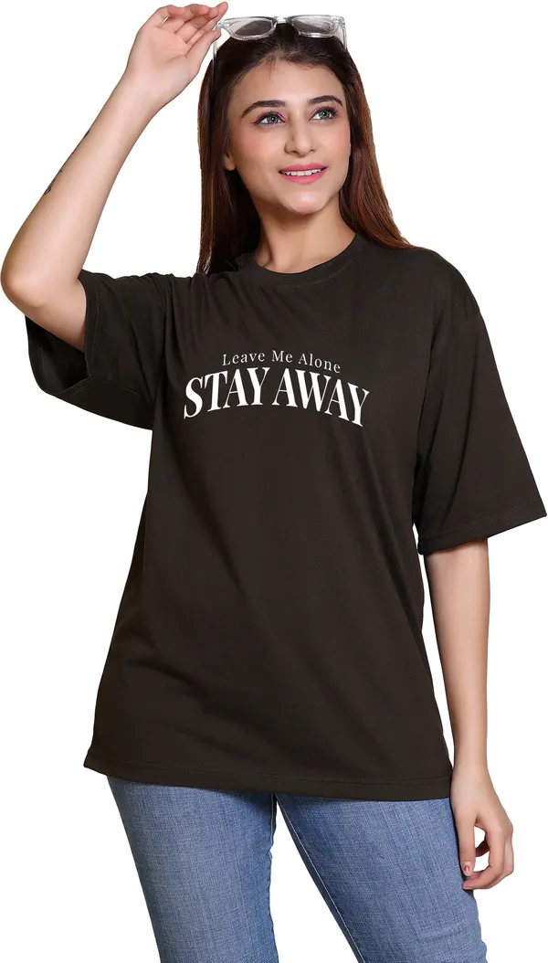 Dark_Green_Round_Neck_Cotton_Blend_Half_Sleeve_Oversized_T-Shirt_For_Women