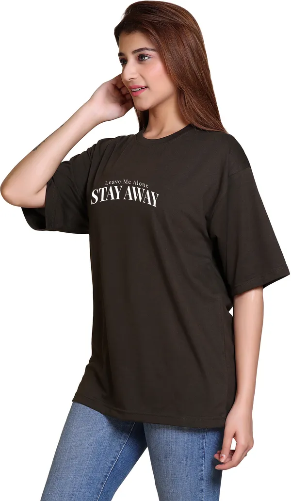 Dark_Green_Round_Neck_Cotton_Blend_Half_Sleeve_Oversized_T-Shirt_For_Women