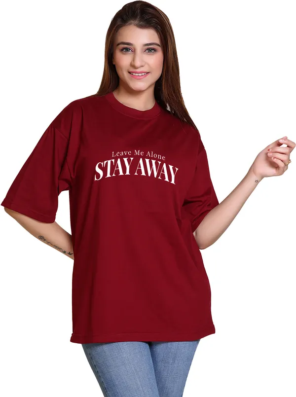 Maroon_Cotton_Blend_Casual_Oversized_T-Shirt_For_Women