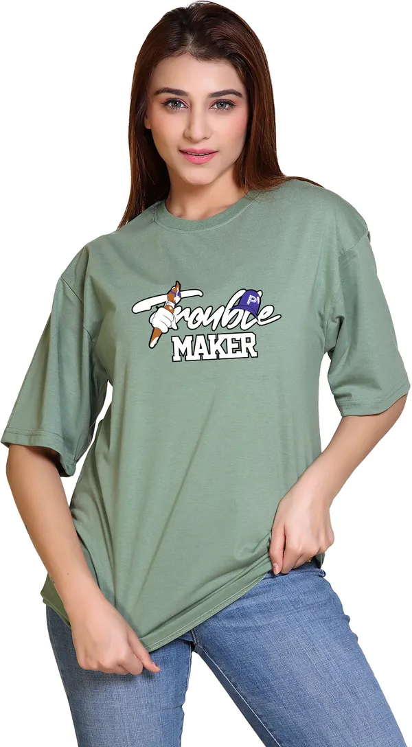 Light_Green_Cotton_Blend_Casual_Oversized_T-Shirt_For_Women