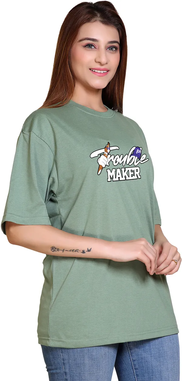 Light_Green_Cotton_Blend_Casual_Oversized_T-Shirt_For_Women