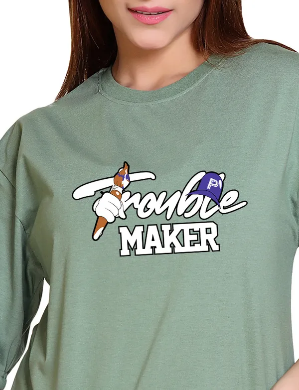 Light_Green_Cotton_Blend_Casual_Oversized_T-Shirt_For_Women