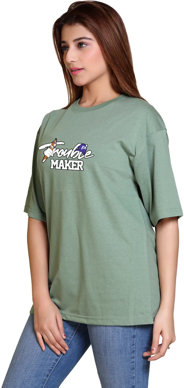 Light_Green_Cotton_Blend_Casual_Oversized_T-Shirt_For_Women