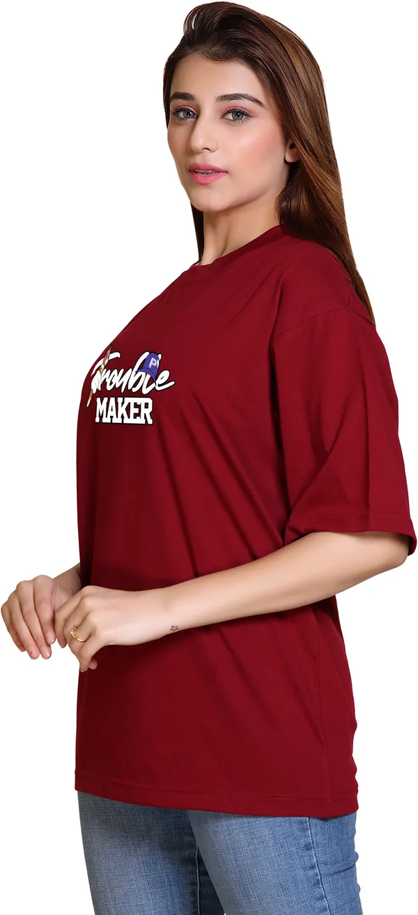 Maroon_Cotton_Blend_Casual_Oversized_T-Shirt_For_Women