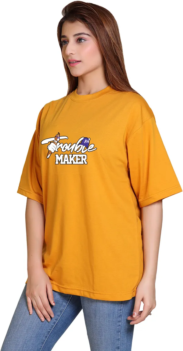 Yellow_Cotton_Blend_Casual_Oversized_T-Shirt_For_Women