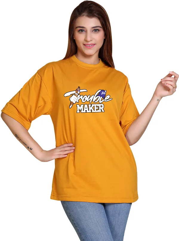 Yellow_Cotton_Blend_Casual_Oversized_T-Shirt_For_Women