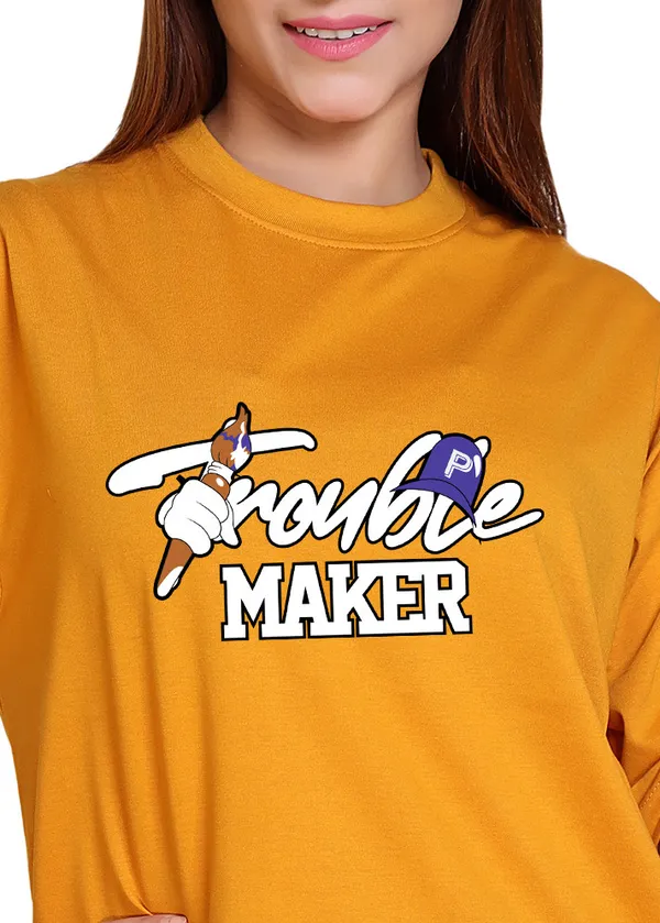 Yellow_Cotton_Blend_Casual_Oversized_T-Shirt_For_Women