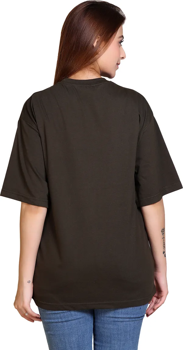 Dark_Green_Cotton_Blend_Casual_Oversized_T-Shirt_For_Women