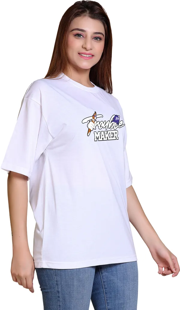 White_Cotton_Blend_Casual_Oversized_T-Shirt_For_Women