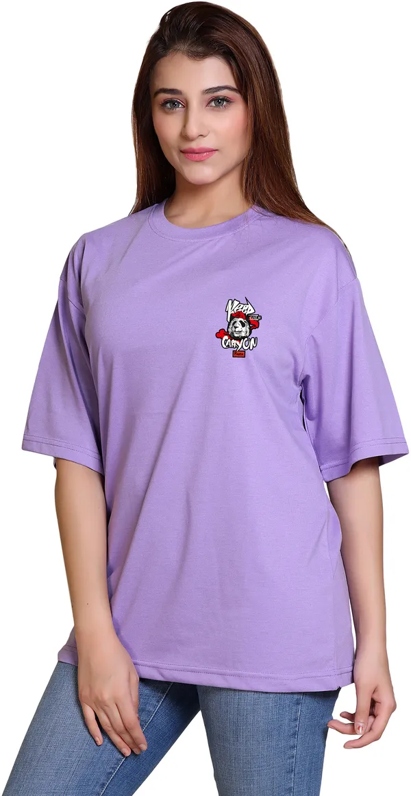 Purple_Cotton_Blend_Casual_Oversized_T-Shirt_For_Women