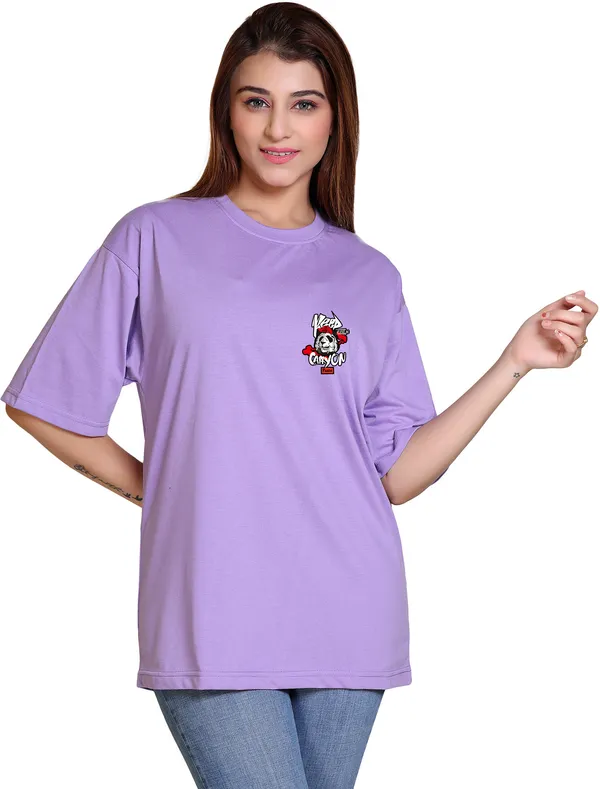 Purple_Cotton_Blend_Casual_Oversized_T-Shirt_For_Women