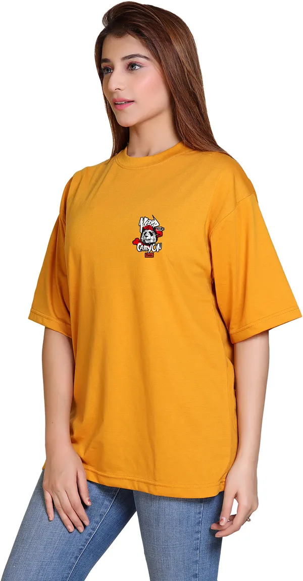 Yellow_Round_Neck_Cotton_Blend_Half_Sleeve_Oversized_T-Shirt_For_Women