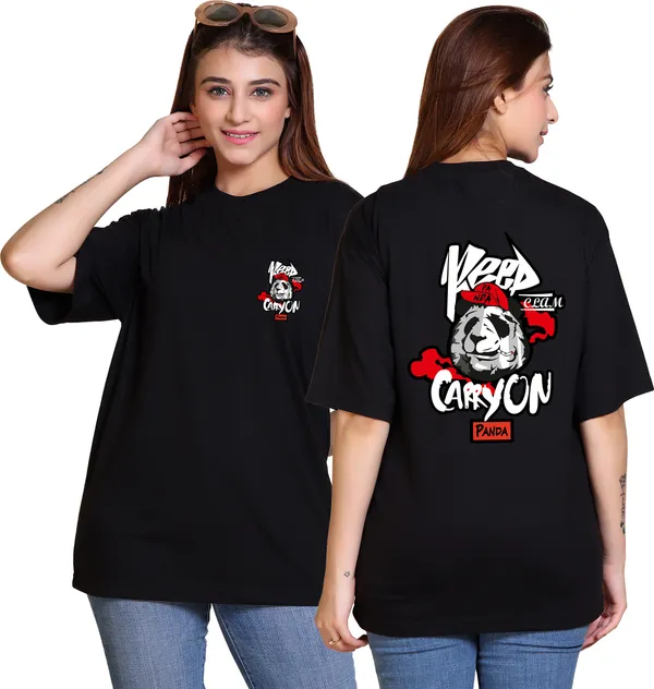 Black_Cotton_Blend_Half_Sleeve_Oversized_T-Shirt_For_Women