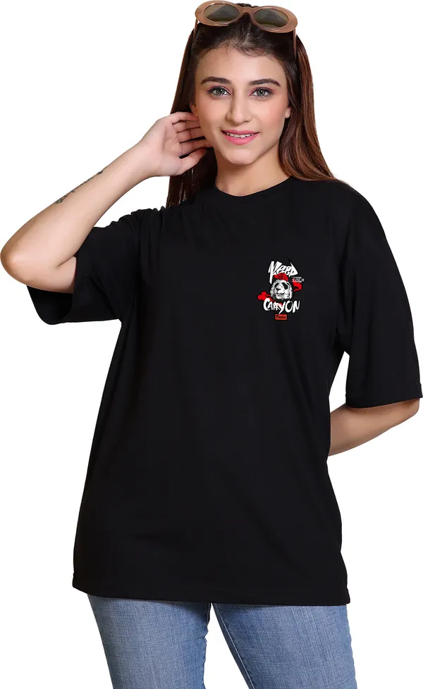 Black_Cotton_Blend_Half_Sleeve_Oversized_T-Shirt_For_Women