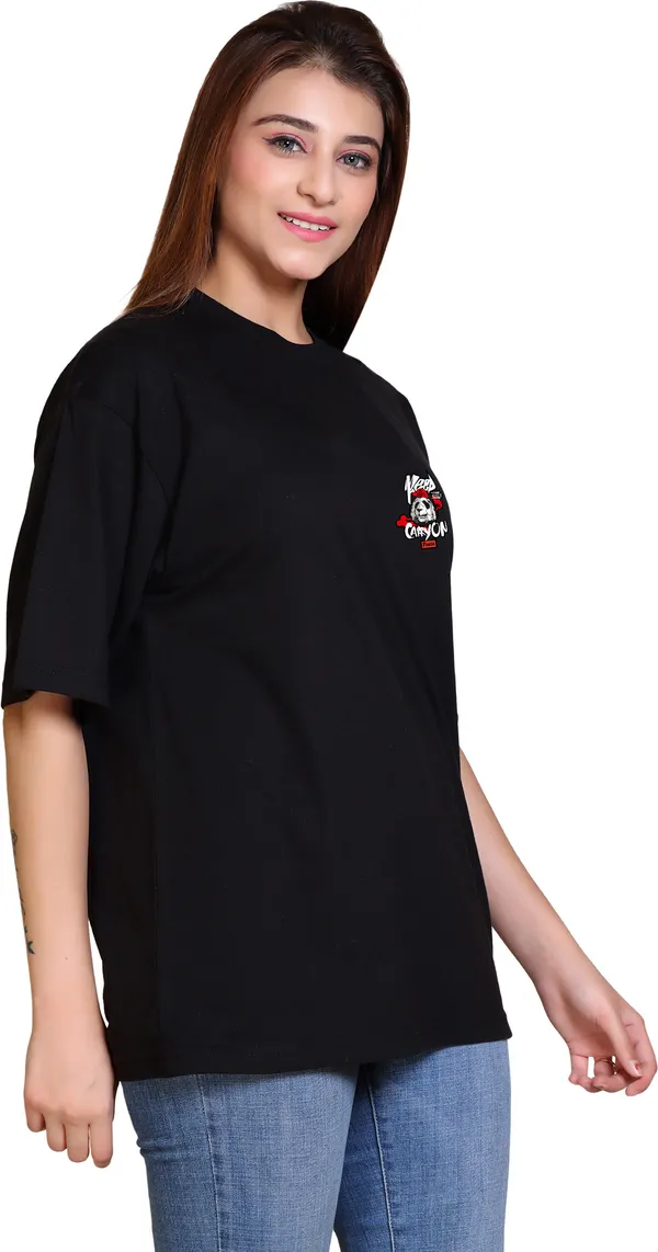 Black_Cotton_Blend_Half_Sleeve_Oversized_T-Shirt_For_Women