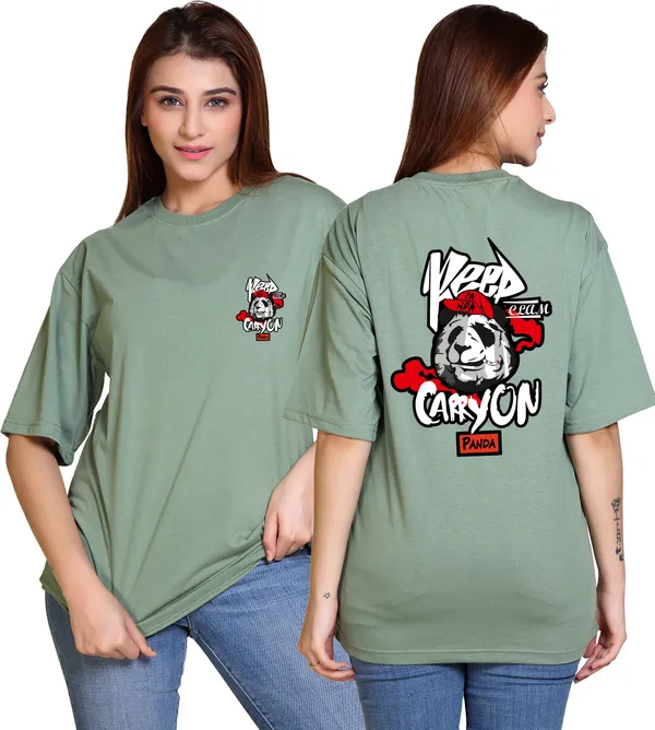 Light_Green_Cotton_Blend_Casual_Oversized_T-Shirt_For_Women