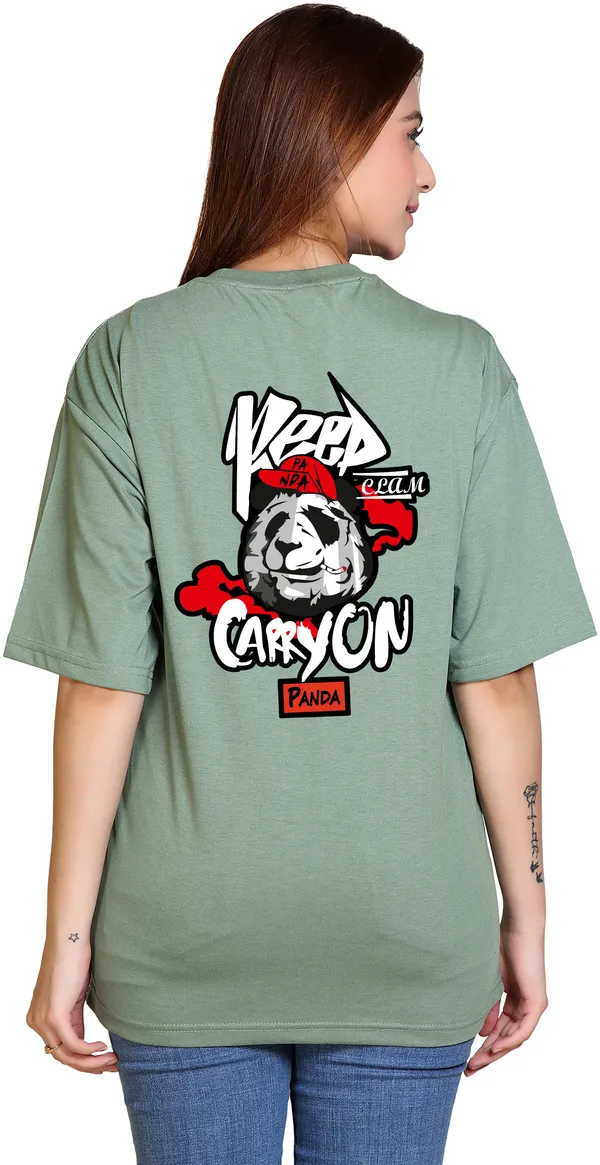 Light_Green_Cotton_Blend_Casual_Oversized_T-Shirt_For_Women