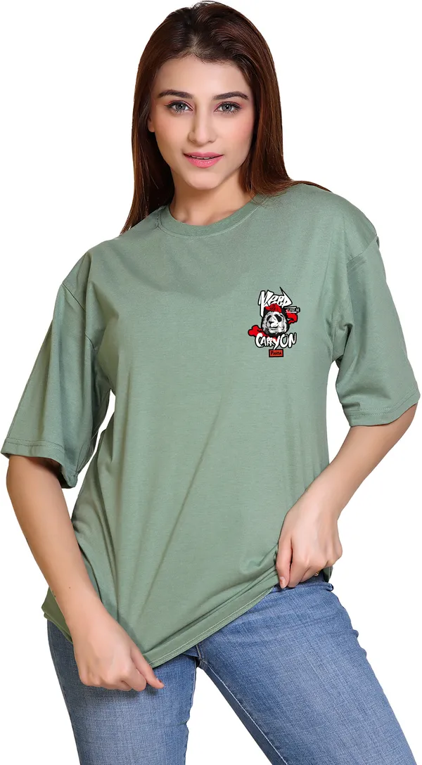 Light_Green_Cotton_Blend_Casual_Oversized_T-Shirt_For_Women
