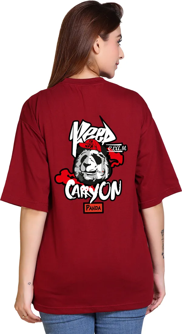 Maroon_Cotton_Blend_Half_Sleeve_Casual_Oversized_T-Shirt_For_Women