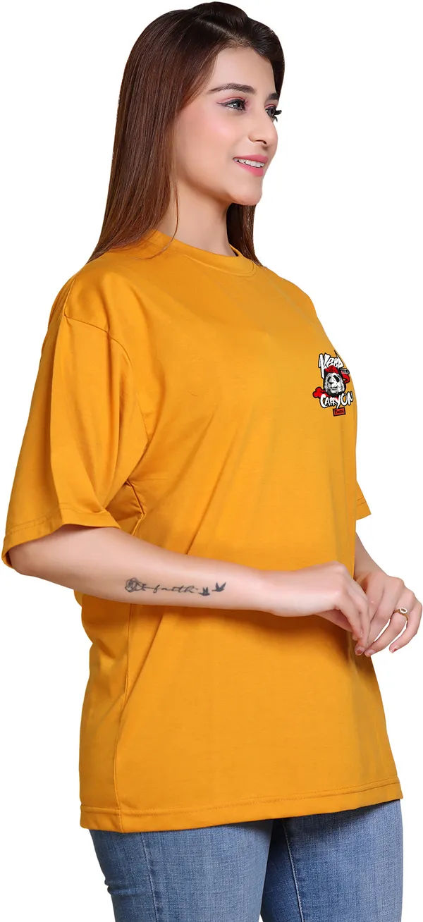 Yellow_Cotton_Blend_Casual_Oversized_T-Shirt_For_Women