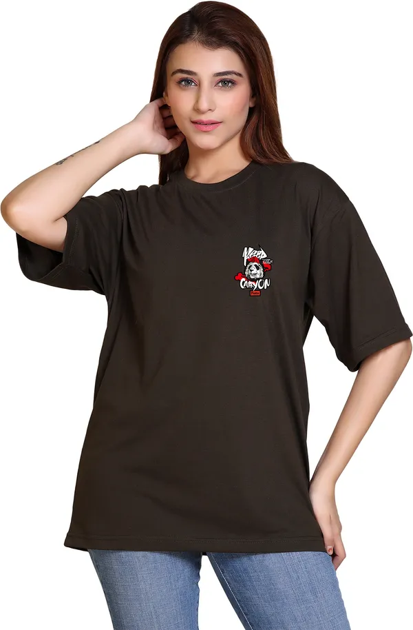 Dark_Green_Cotton_Blend_Casual_Oversized_T-Shirt_For_Women